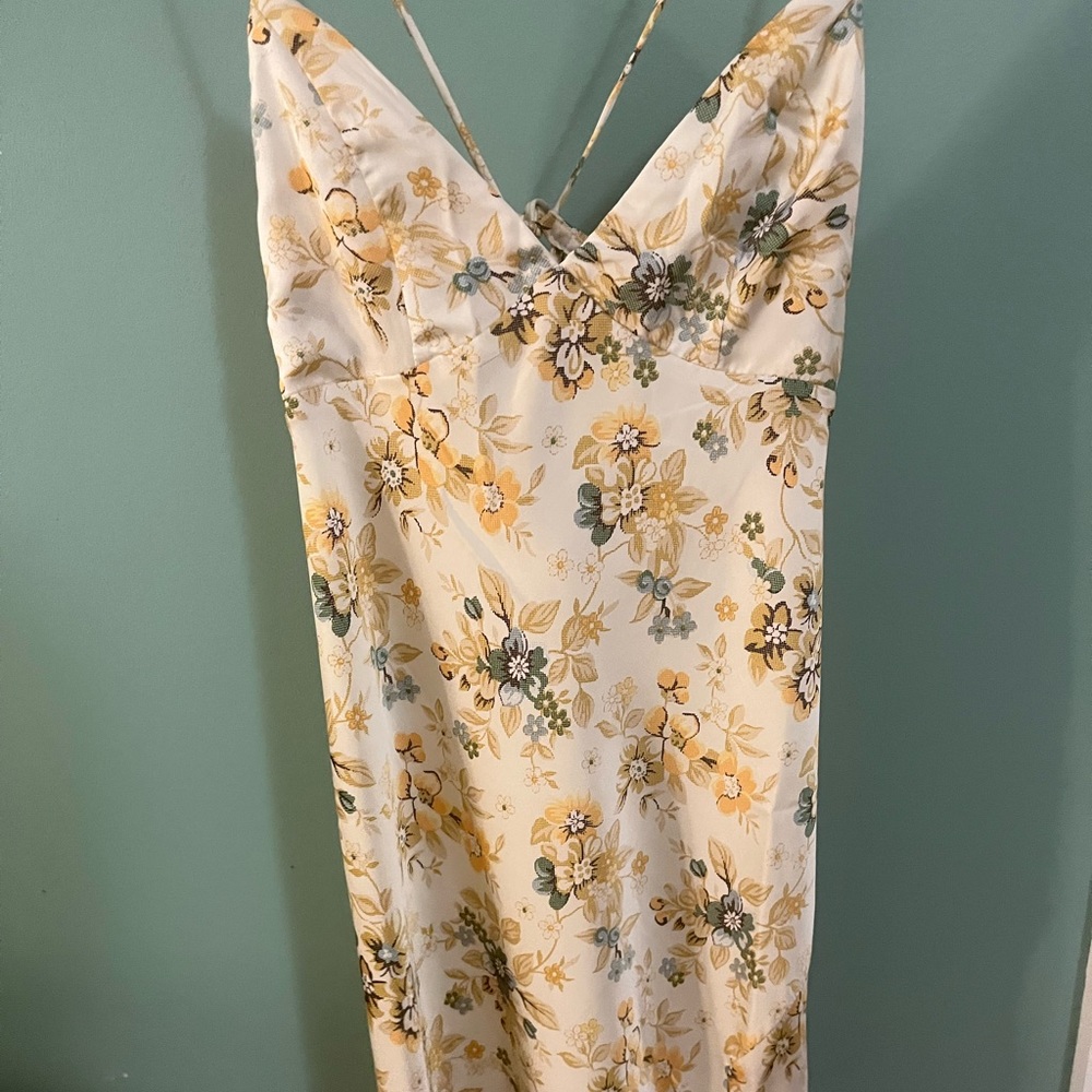 Silk yellow flowered mini dress